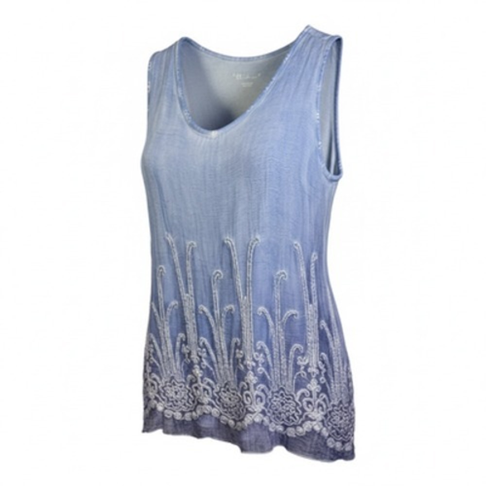 Soft Surroundings Blue Embroidered Sequin‎ Tunic Tank Top Petite Medium V-Neck